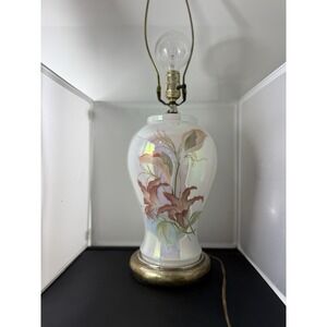 Vintage 80s large chinoiserie Floral Table Lamp ginger jar‎ Hollywood Regency
